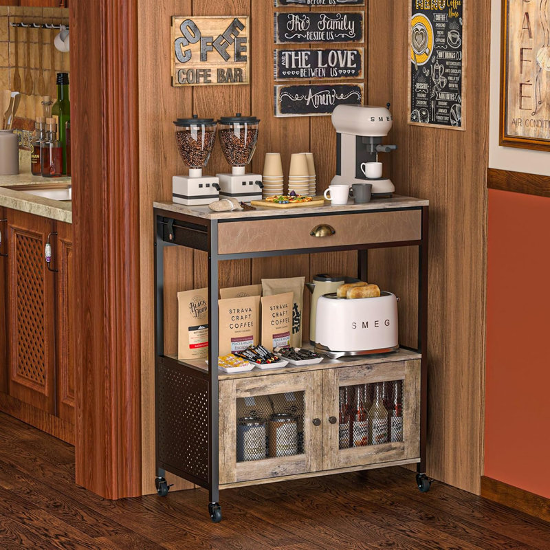 17 Stories Large Coffee Bar Cabinet 3 Tiers Kitchen Coffee Cart With Drawer For The Home Movable Farmhouse Coffee Station Table On Wheels For Living Room Entryway Dining Room Kitchen Wayfair Canada